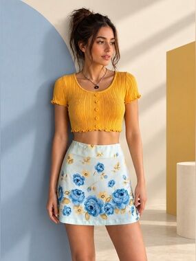 90s Floral  Mini Skirt